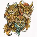 owl lion Sagittarius family twins  tattoo design idea