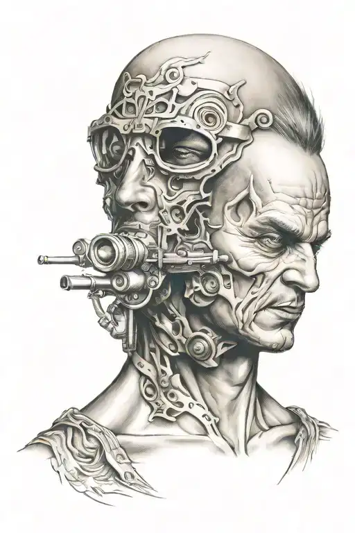 evil man hidden behind a mask of a good person tattoo design idea