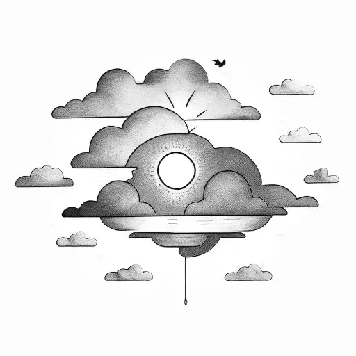 clouds with sunbeams tattoo design idea