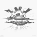 clouds with sunbeams tattoo design idea