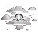 clouds with sunbeams tattoo design idea