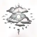 clouds with sunbeams tattoo design idea