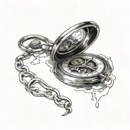 pocket watch broken over time, completely exploded, tattoo design idea