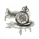 pocket watch broken over time, completely exploded, tattoo design idea