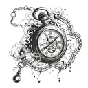 pocket watch broken over time, completely exploded, mechanism scattered very airy tattoo design idea