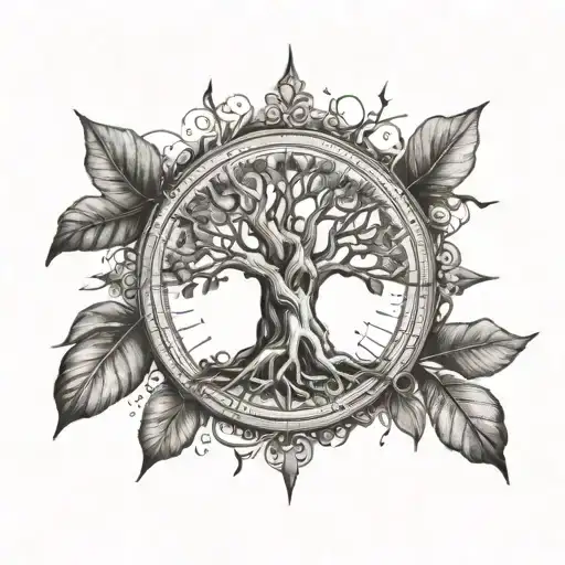 A tattoo design of a family tree with branches extending to represent each member of your family, with a compass rose at the center symbolizing your love for travel tattoo design idea