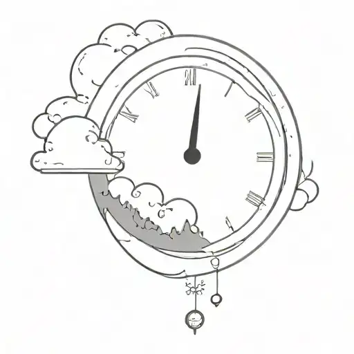 A tattoo design with a circuler clock filled with day and night simple line transparent sky, containing two equally size tattoo design idea