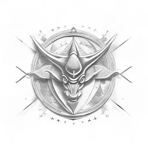 name with cursive font overlayed on a background with Sagittarius and rays of sun elements. must be masculine tattoo design idea