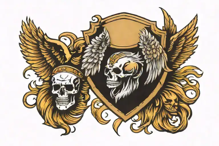 skull wings shield lions mane  tattoo design idea