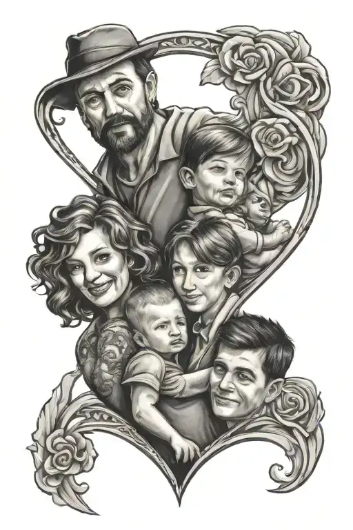 Family dad, mom, two sons tattoo design idea