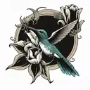 hummingbird pecking in a half-closed tulip tattoo design idea