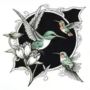 hummingbird pecking in a half-closed tulip tattoo design idea