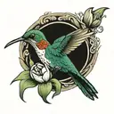hummingbird pecking in a half-closed tulip tattoo design idea