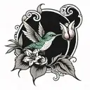 hummingbird pecking in a half-closed tulip tattoo design idea