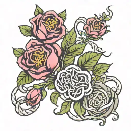 irish flowers and knots incorporated tattoo design idea