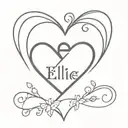 Ellie and Lucas names in the shape of a heart shape tattoo design idea
