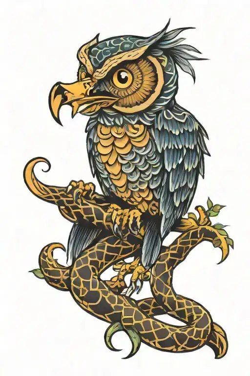 an owl snake eating  tattoo design idea