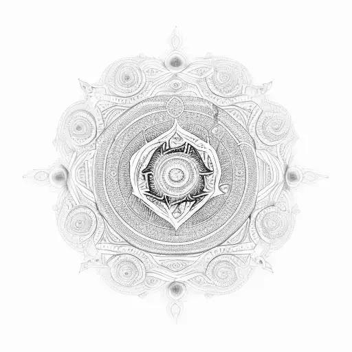 An intricate mandala with environmental symbols like trees and waves tattoo design idea
