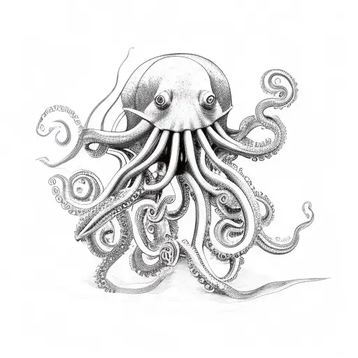 A mechanical octopus playing a musical instrument underwater tattoo design idea