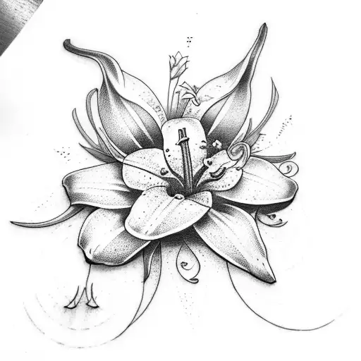 a tattoo with two lily flowers and 5 daisies tattoo design idea