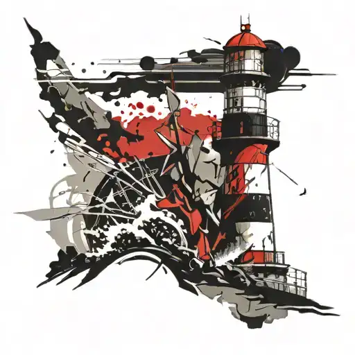 boat crashes on a lighthouse at sea tattoo design idea