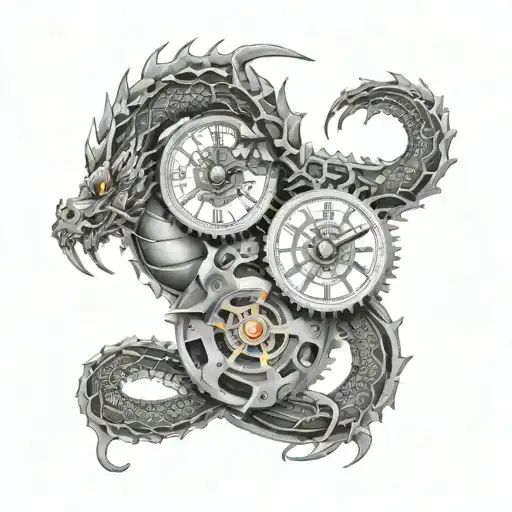 dragon wrapped watch mechanism intertwined tattoo design idea