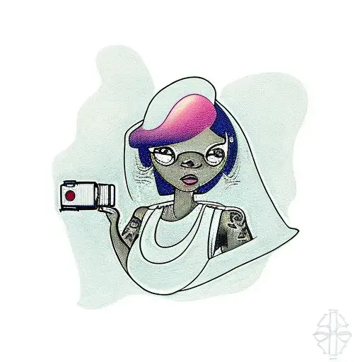 Black female ghost with a camera named 'Abby' tattoo design idea