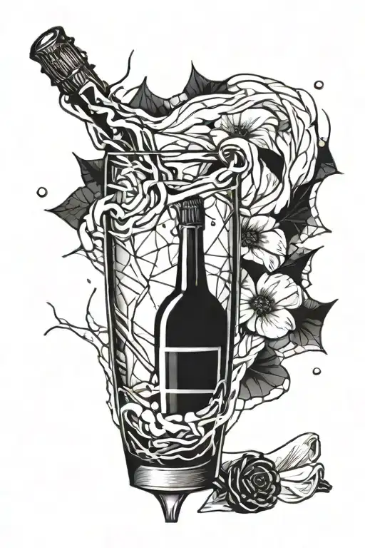 cracked champagne glass filled tattoo design idea