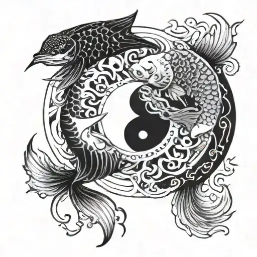 pisces but in yin and yang concept tattoo design incorporating elements tattoo design idea