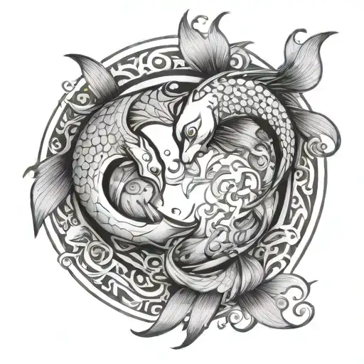 pisces but in yin and yang concept tattoo design incorporating elements tattoo design idea