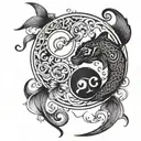 pisces but in yin and yang concept tattoo design incorporating elements tattoo design idea