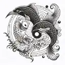 pisces but in yin and yang concept tattoo design incorporating elements tattoo design idea