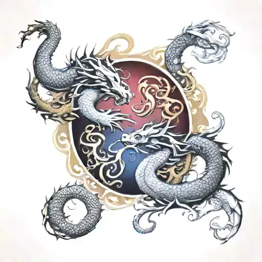 yin and yang in the intertwining of two dragons tattoo design idea