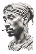 Create a portrait of 2Pac with a microphone in hand tattoo design idea