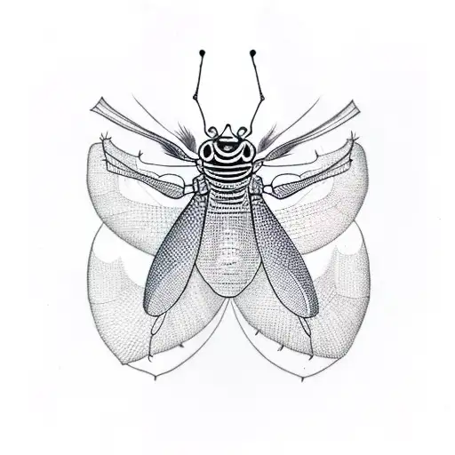 Green mantis holding a black moth by the wings tattoo design idea