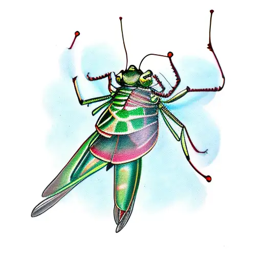 Green mantis holding a black moth tattoo design idea