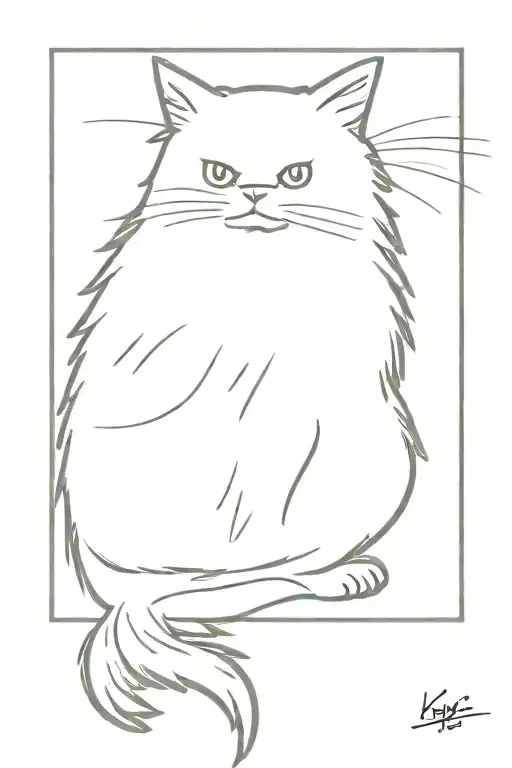 stencil persian cat sitting back view lines only  tattoo design idea