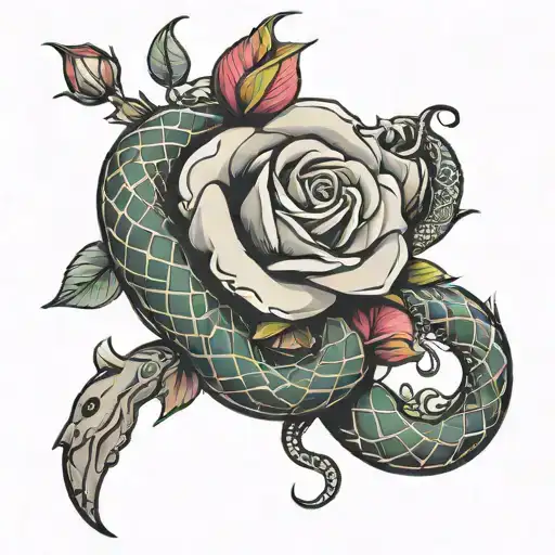 rose and snake wrapped tattoo design idea