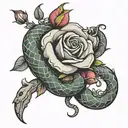 rose and snake wrapped tattoo design idea
