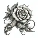 rose and snake wrapped tattoo design idea