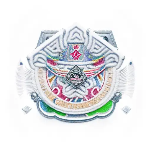A collection of colorful and detailed caps arranged in a unique pattern, incorporating elements of security guard equipment like a badge or flashlight tattoo design idea