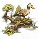 park memorial, willow tree, duck in pond, subtle dog bone tattoo design idea