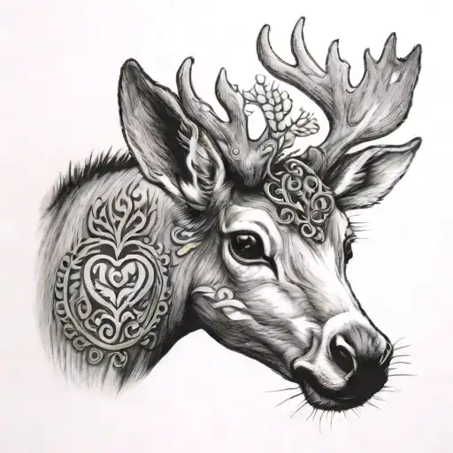 baby reindeer heart tattoo design idea