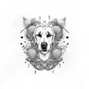 A sleeve tattoo featuring musical notes intertwined with golden retrievers tattoo design idea