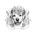 A sleeve tattoo featuring musical notes intertwined with golden retrievers tattoo design idea