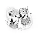 A sleeve tattoo featuring musical notes intertwined with golden retrievers tattoo design idea