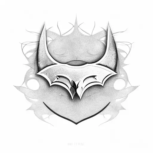 An enchanting dotwork tattoo of a school of fish forming the shape of the Batman logo tattoo design idea