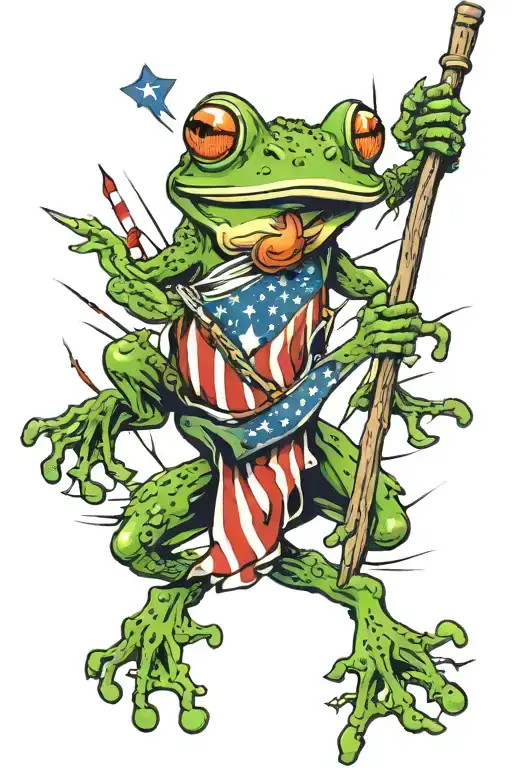 Frog and US Flag ripping tattoo design idea