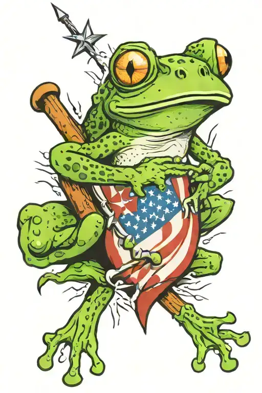 Frog and US Flag ripping tattoo design idea