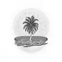 palm tree with two birds tattoo design idea